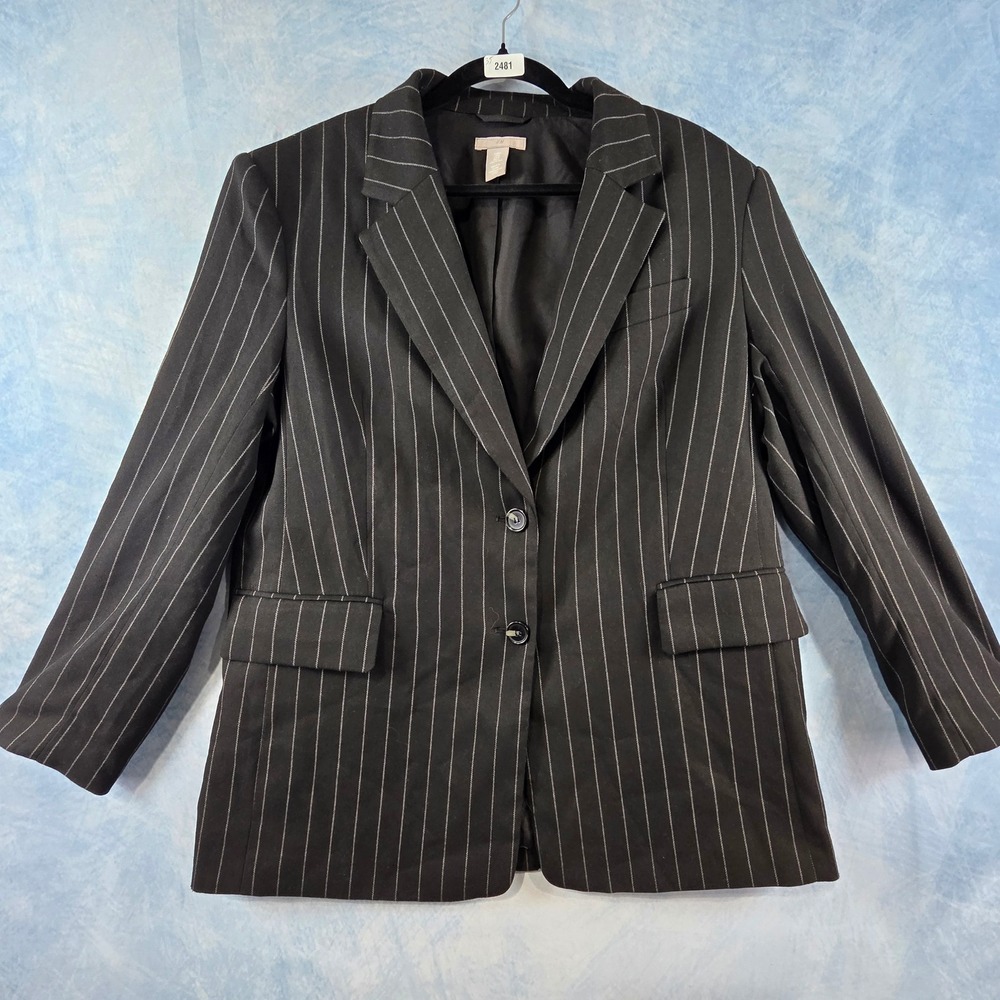 HM Womens Black Pinstripe Two Button Blazer Jacket‎ Size Medium